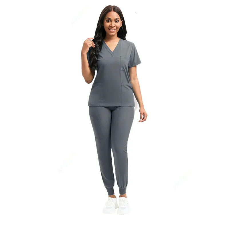 Scrubs Set Uniforms Stretch Scrub Tops With Pocket Pants Nurse Uniform Doctor Surgery Overalls Beauty Salon Workwear 240604
