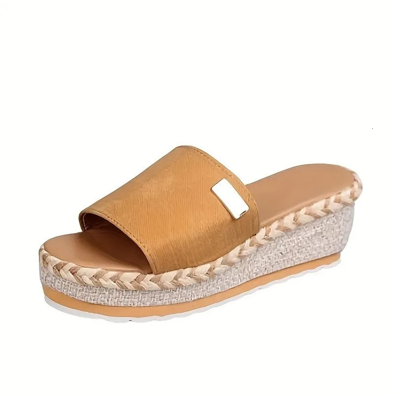 Women Slippers Casual Solid Platform Wedges Shoes Fashion Braided Straps Outdoor Walking Sandals Summer Beach Flip Flops 240613