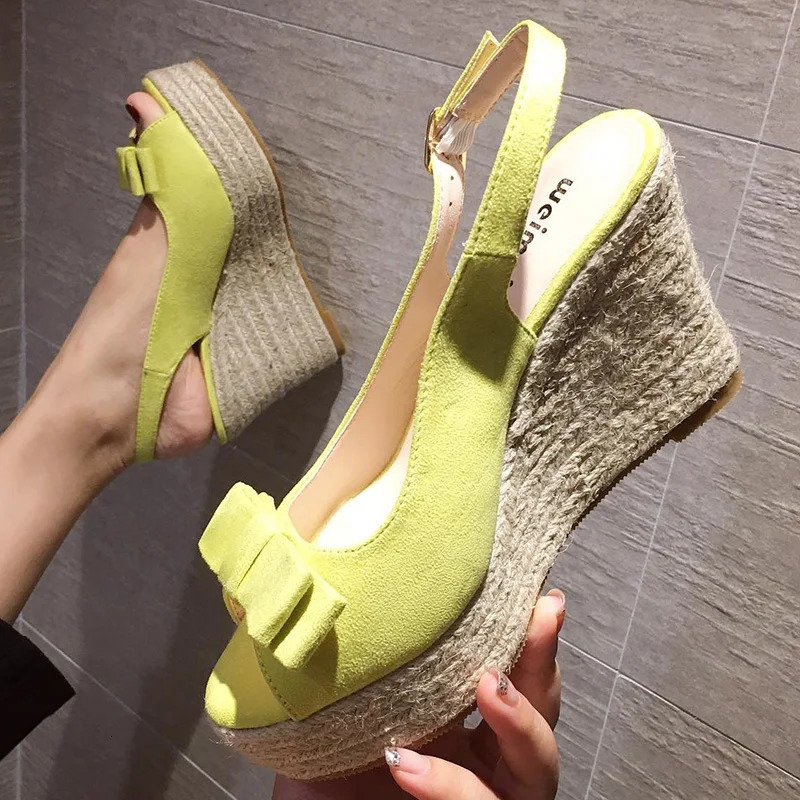 Women/Girls Peep Toe Bow Platform Sandals Stripe Pattern Summer Songcake Shoes Woven High Heels Gladiator Sandals 240612