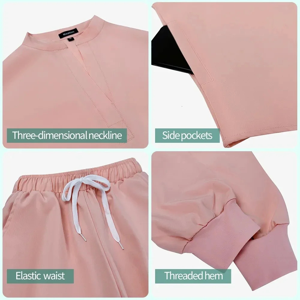 Blue Hospital Uniform Soft Elastic Fabric Clinic Workwear Operating RoomTop Pants Clothes Scrub Set Jogger Suit 240604