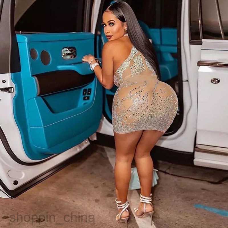 Casual Dresses Mesh Sheer See Through Sexy Party Dress for Women Party Club Night Mini Bodycon Dress Luxury Rhinestone Sparkly Birthday Dress T230210
