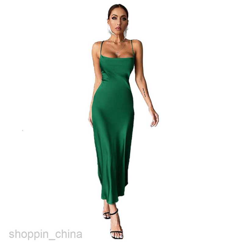 Basic Casual Women Dresses New Women's Solid Color Satin Colored Ding Party Sling Dress Party Dress