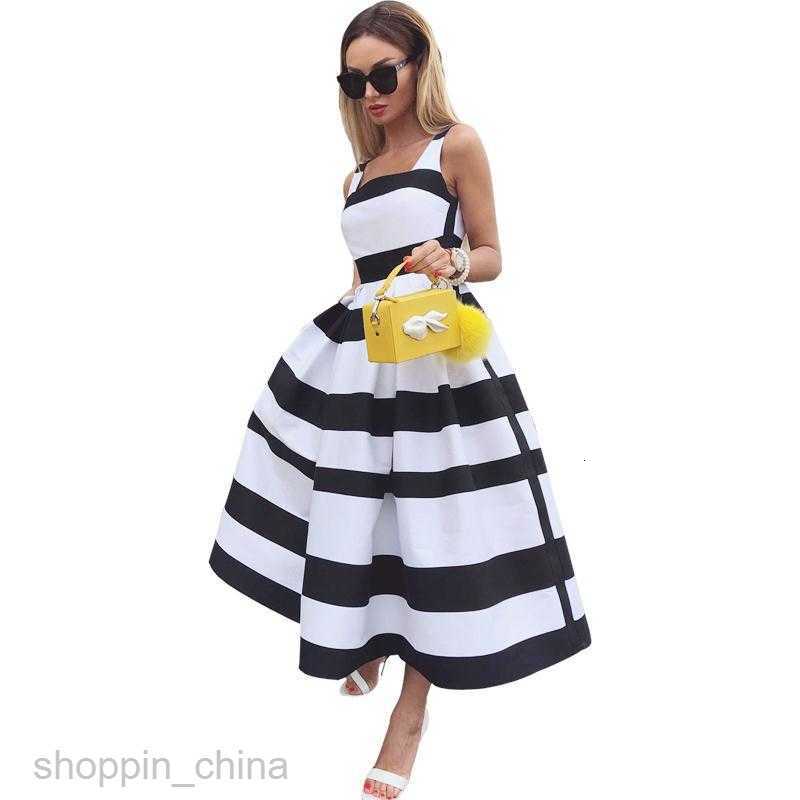 Casual Dresses Women Elegant Shoulder Long Party Dress Summer Striped Print Sleeveless Fashion Chic A-Line Suspender Beach 7654D
