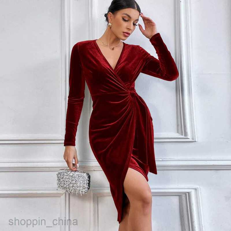 Basic Casual Women Dresses Sexy long dress V-neck bag hip irregular medium long dress cocktail dress female