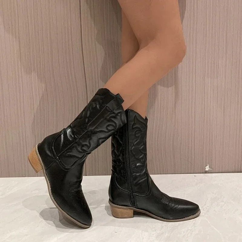 Gold High Womens Boots Winter Women Boots Fashion Western Cowgirls Boots Snow Women Boots Fashion Cowboy Leather Women 240612