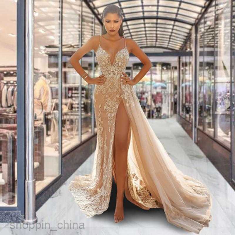 Casual Dresses Wedding Party Dress Women Evening Elegant Sexy Deep V Neck Spaghetti Strap Sleeveless Sequined Long Maxi 7654D