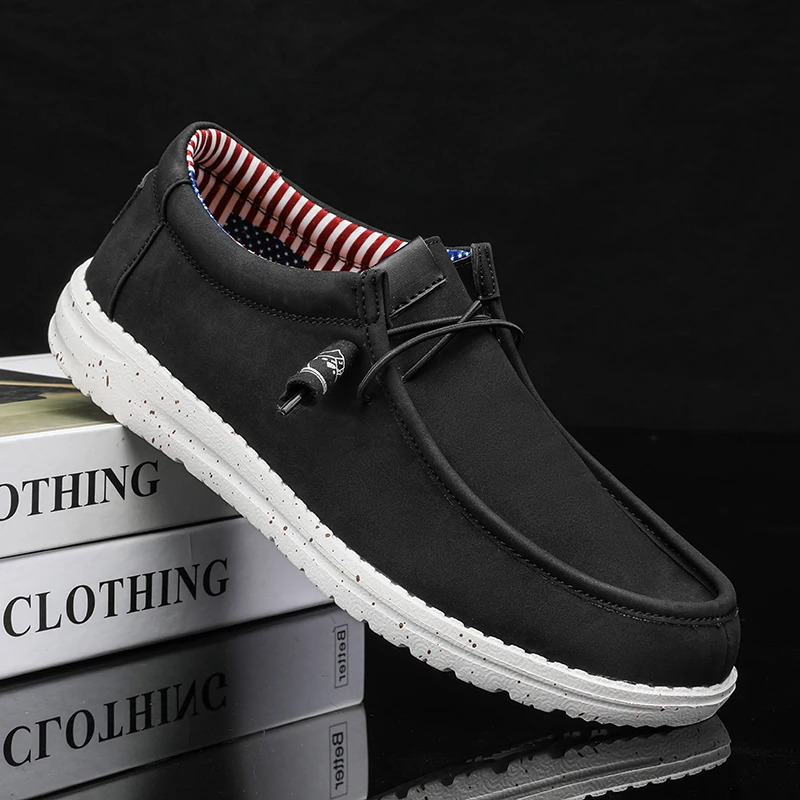 Mens casual lightweight and comfortable canvas shoes elastic shoes anti slip and breathable boat shoes 240612