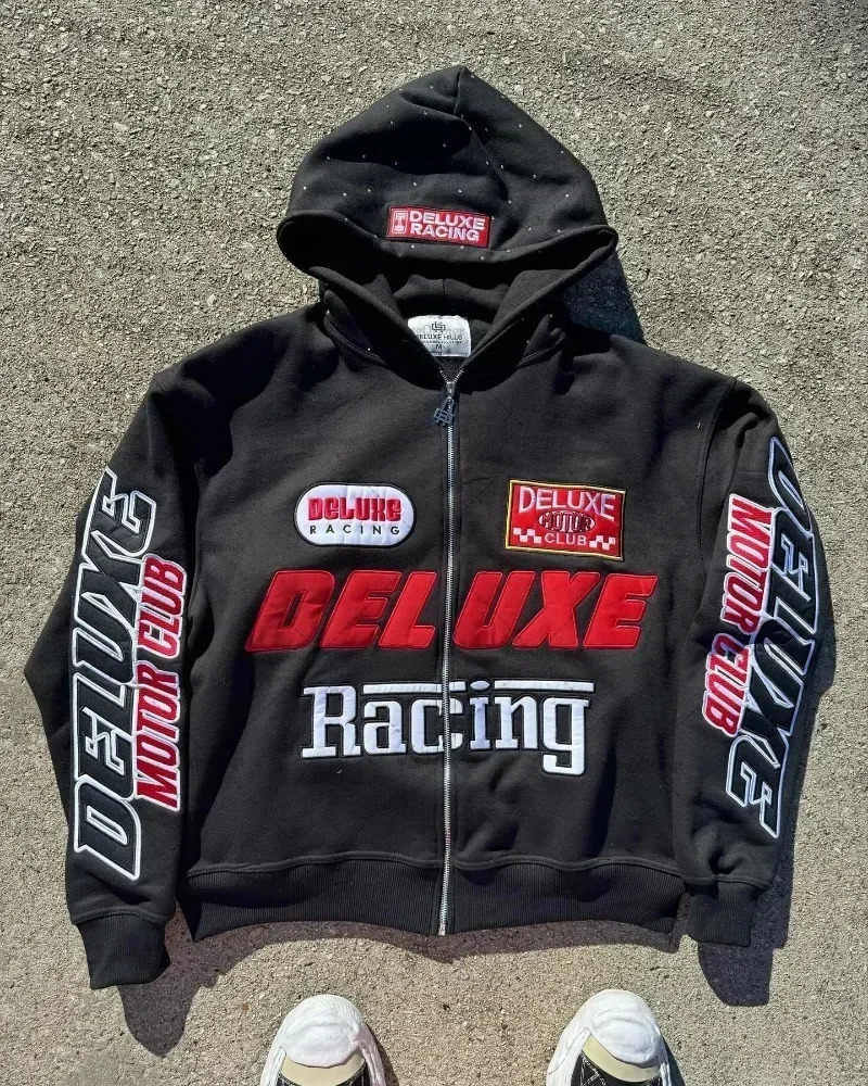 2024 American retro Y2K letter printing super zipper hooded sweater Harajuku hip-hop loose sports hooded sweater street wear 240604