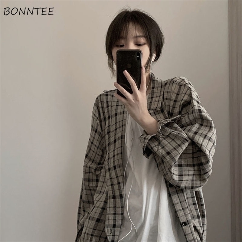 Womens Jackets Jackets Women Retro Plaid Ins Unisex Chic Allmatch Basic Teens Outwear Clothing Fall Harajuku Couples Coats Single Breasted 220901