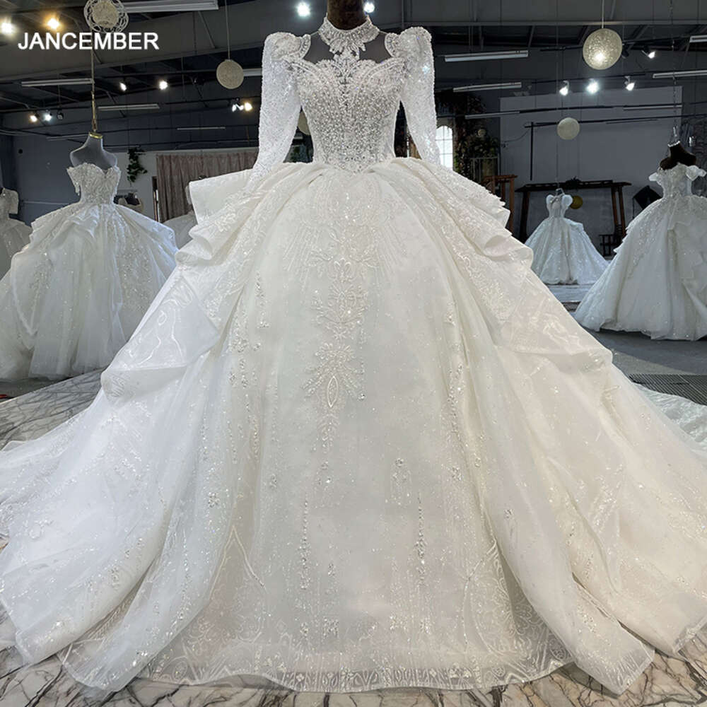 Modern Wedding Dresses Women Organza High Neck Full SleeveWedding Gown For Bride 2022 Sequined Ruched MN107 Vestido De Novia