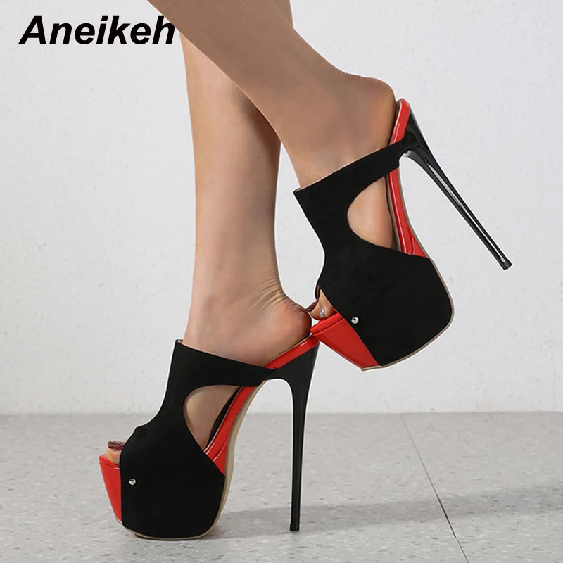 Aneikeh Sexy Platform Mixed Colors Super High Heel Sandals Womens Summer Ladies Nightclub Party Fashion Wedding Shoes Mules 240614