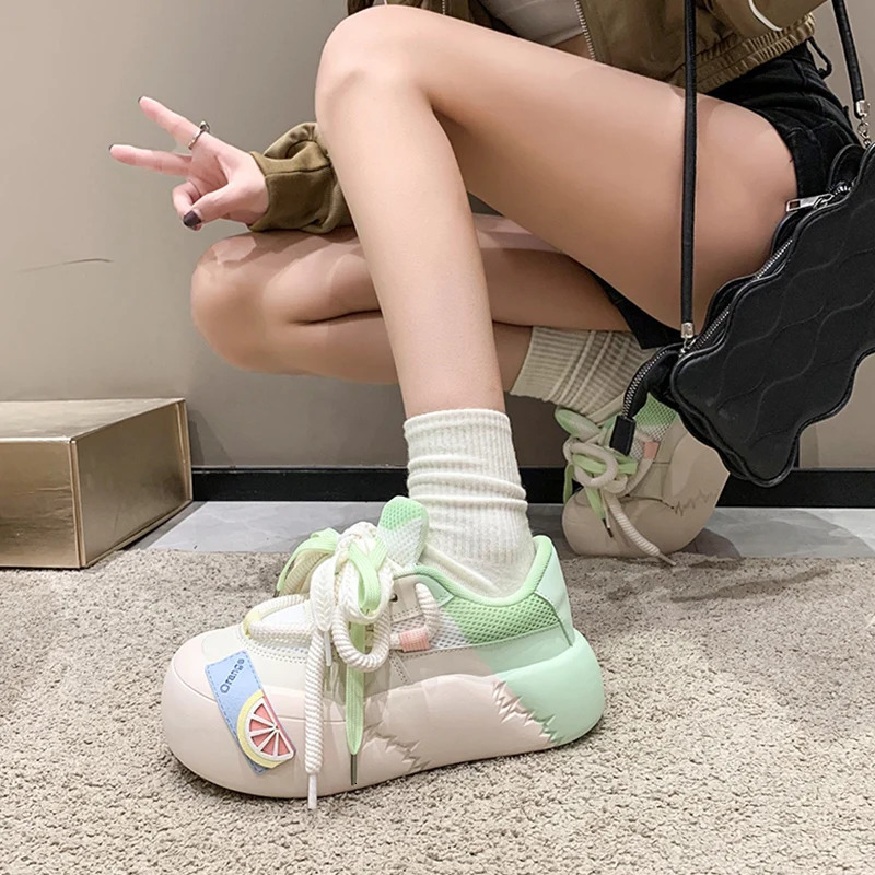 Womens shoes autumn round toe casual womens shoes wedge basket autumn comfortable cross sport rubber basic PU lace 240612