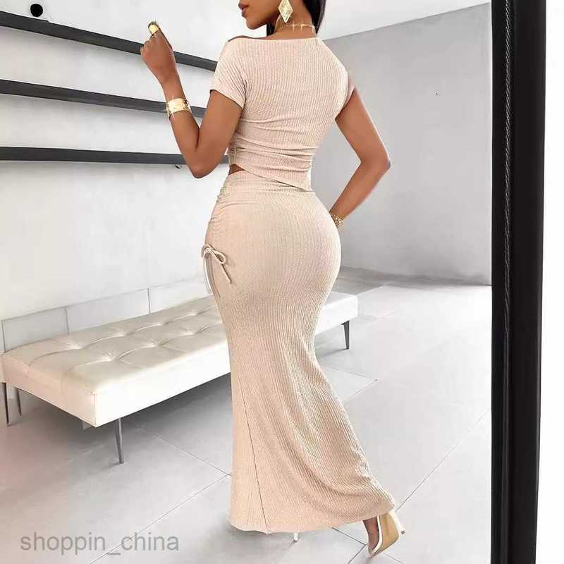 Two Piece Dress Sets Summer women's clothing independently developed and designed solid color single shoulder pleated fishtail skirt set