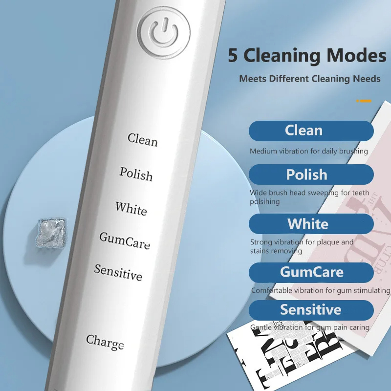Ultrasonic Electric Toothbrush for Adults Timer Teeth Automatic Vibrator Sonic Brush Whitening IPX7 Waterproof 4 Brush Heads