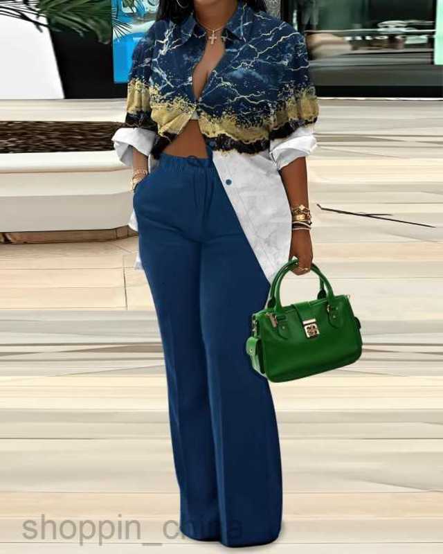 Women's Tracksuits Autumn New Women's Printed Long sleeved Two piece Pants Set for Women Sets