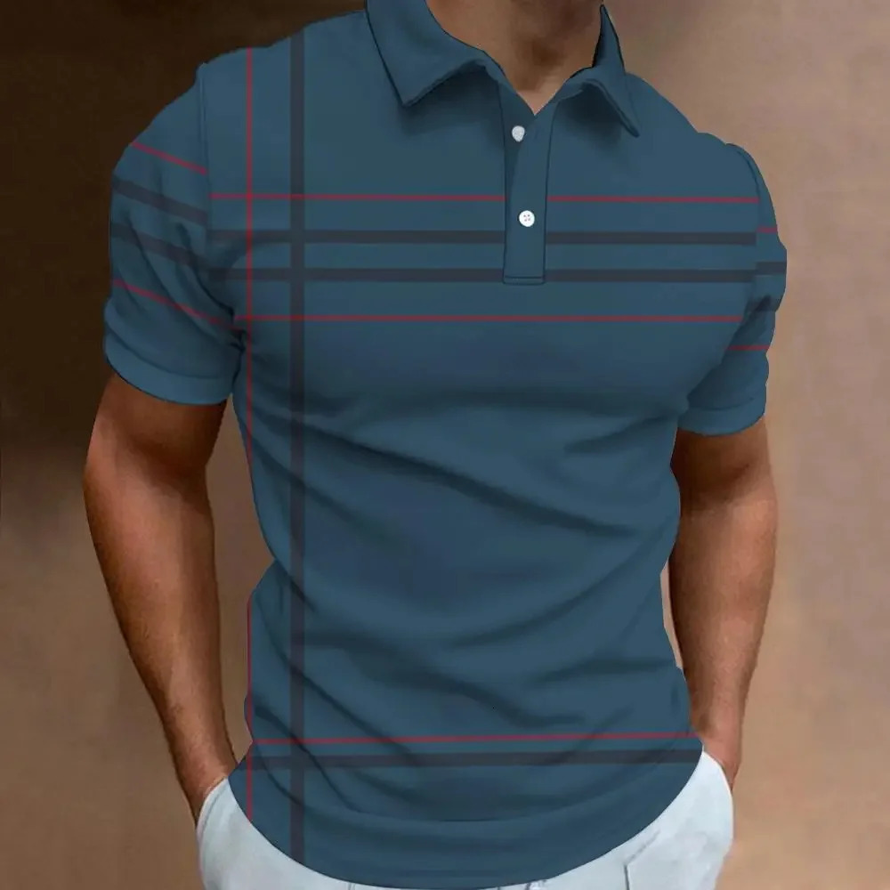 Fashion Business Stripe Print Polo Shirt Summer Short Sleeve TShirt Line Pattern Top Casual Mens Large Size Clothes y240603