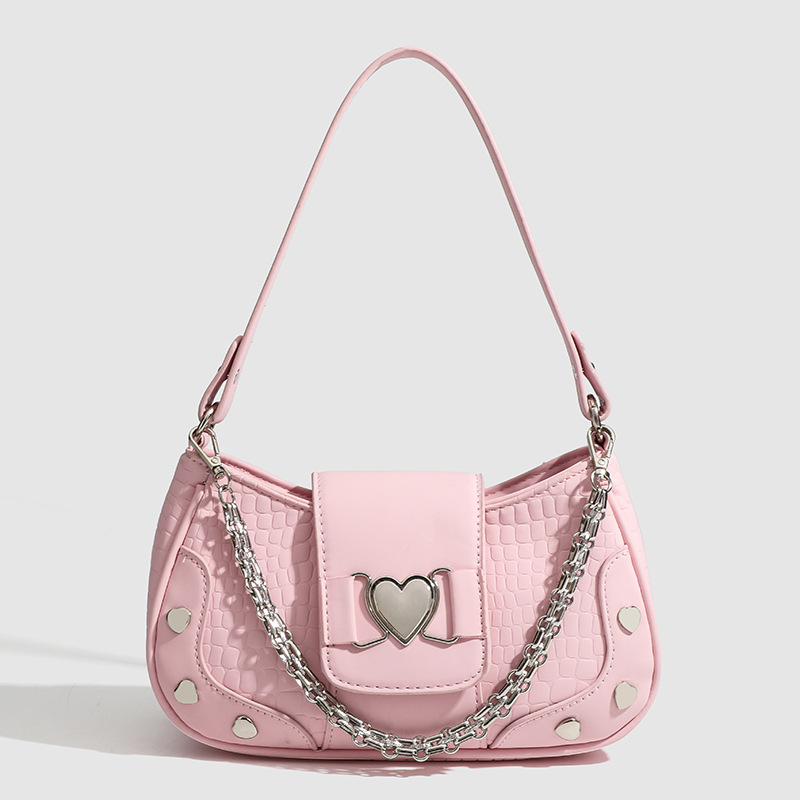 Women's Underarm Bag High Quality Mini Underarm Bag with Zipper Single Shoulder Crossbody Bag Multi Color Chain Love Leather Women's Bag Sui