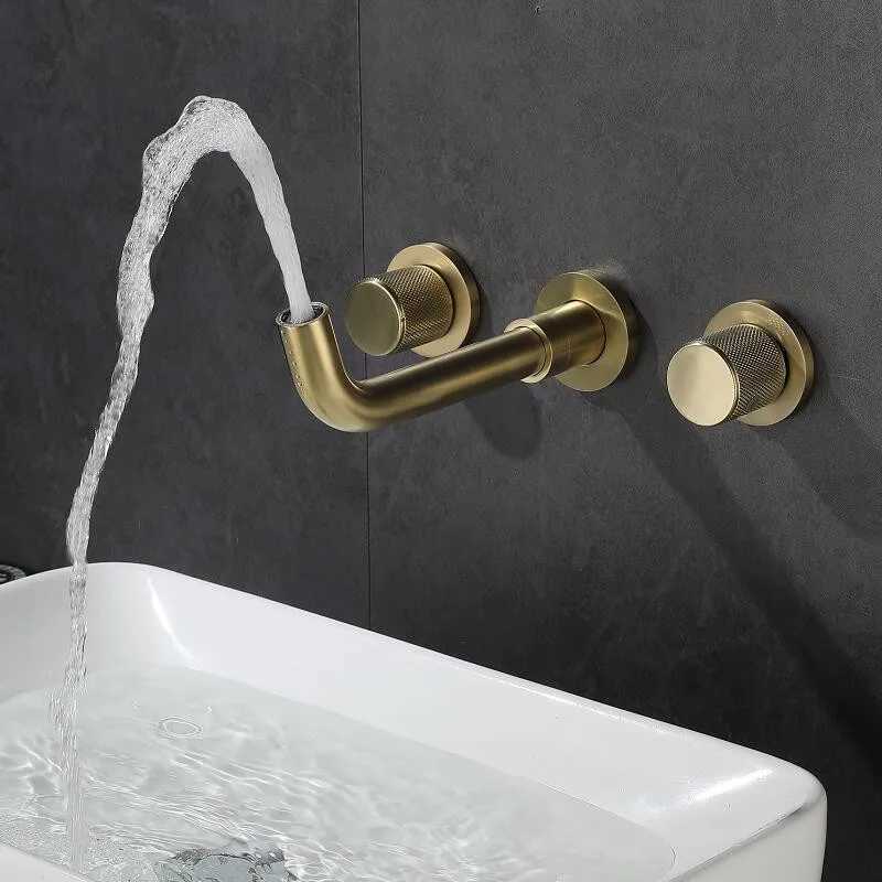 Bathroom Sink Faucets Bathroom Faucet Brushed Gold Bathroom Basin Faucet Cold And Hot Brass Sink Mixer Sink Tap Single Handle Wall Mounted Water TapL2