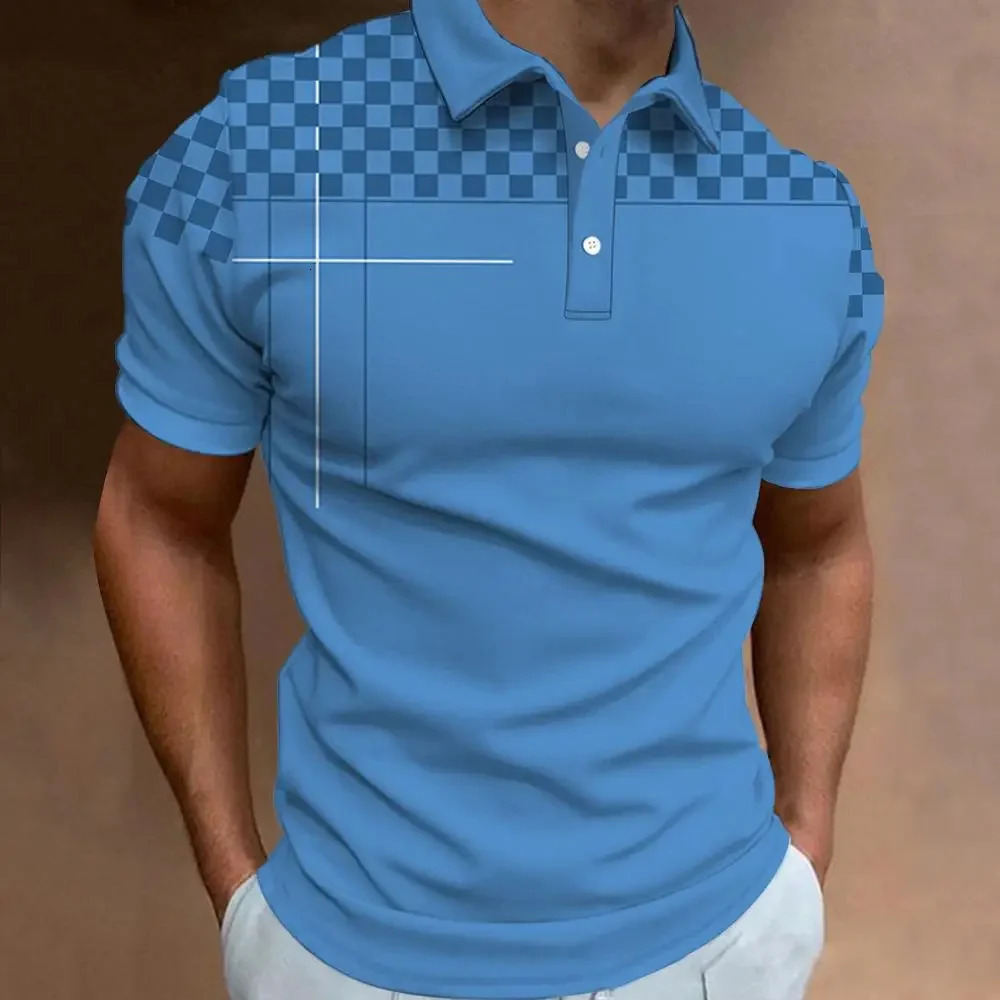 Fashion Business Stripe Print Polo Shirt Summer Short Sleeve TShirt Line Pattern Top Casual Mens Large Size Clothes y240603