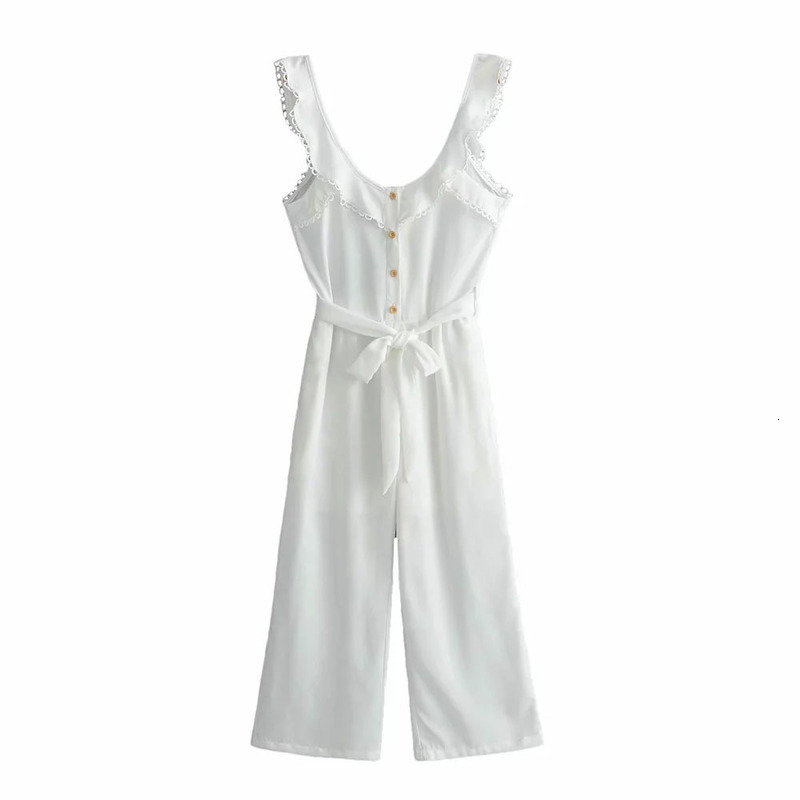 BBWM Europe and America's Single-breasted Waistband Jumpsuit V-neck Loose Lace Up Jumpsuit 210520