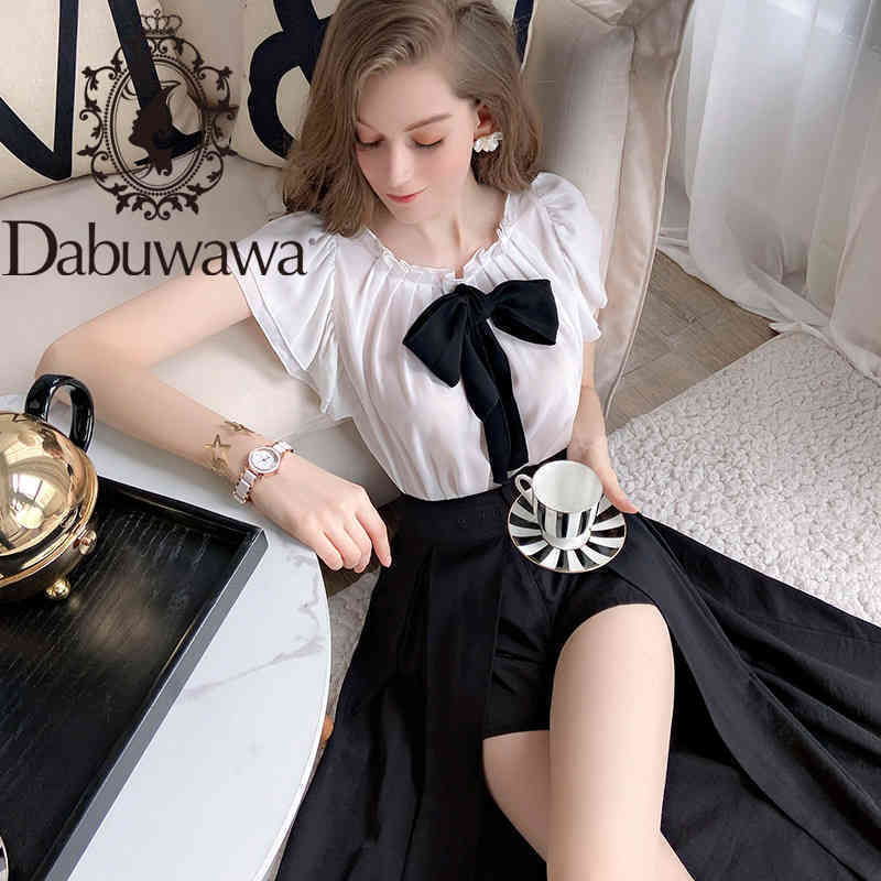 Dabuwawa White Bow Neck Butterfly Sleeve Solid Tops Blouse Women Elegant Casual Workwear Blouses Shirts Office Lady D18BCF005 210520