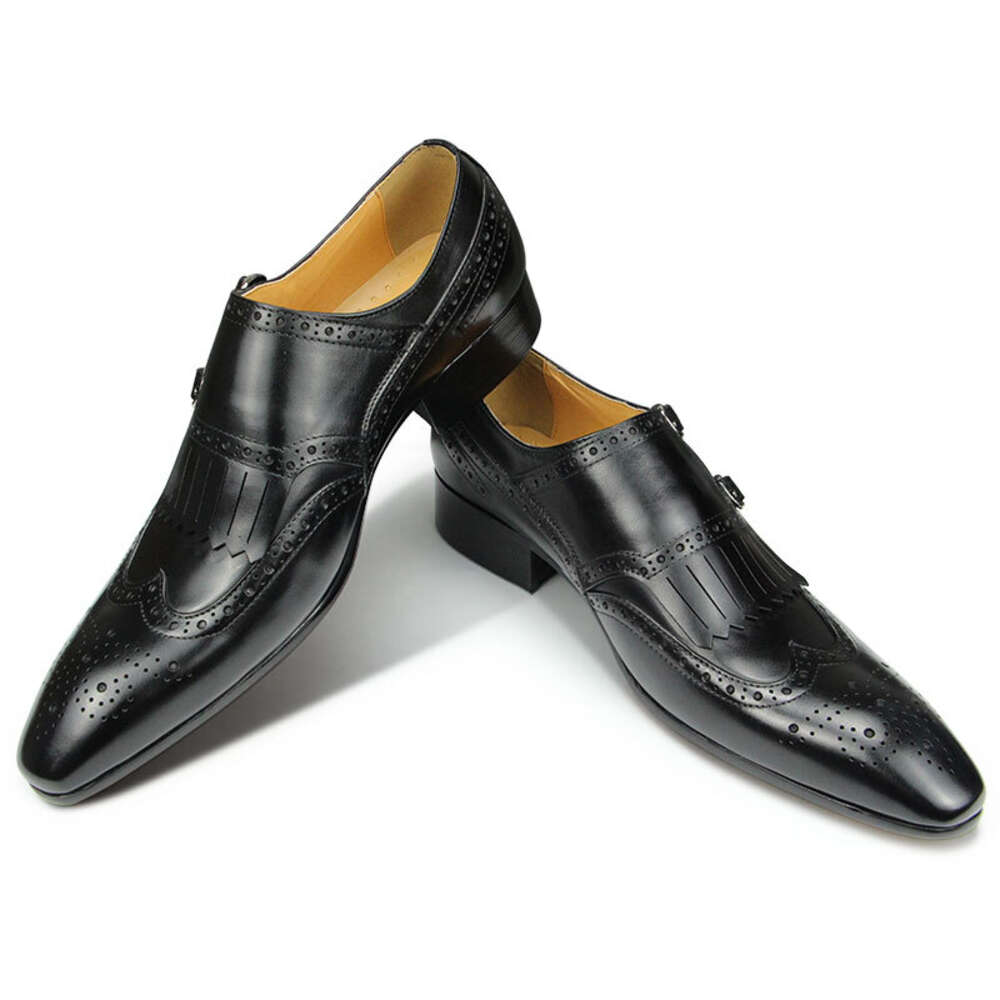 New Top Layer Cowhide Pointed Toe British Business Formal Men's Leather Wedding Office Shoes