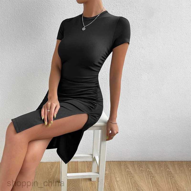 Basic Casual Women Dresses New Knitted Slim Spicy Girl Design Feeling Side Split Waist Slim Wrap Hip Skirt