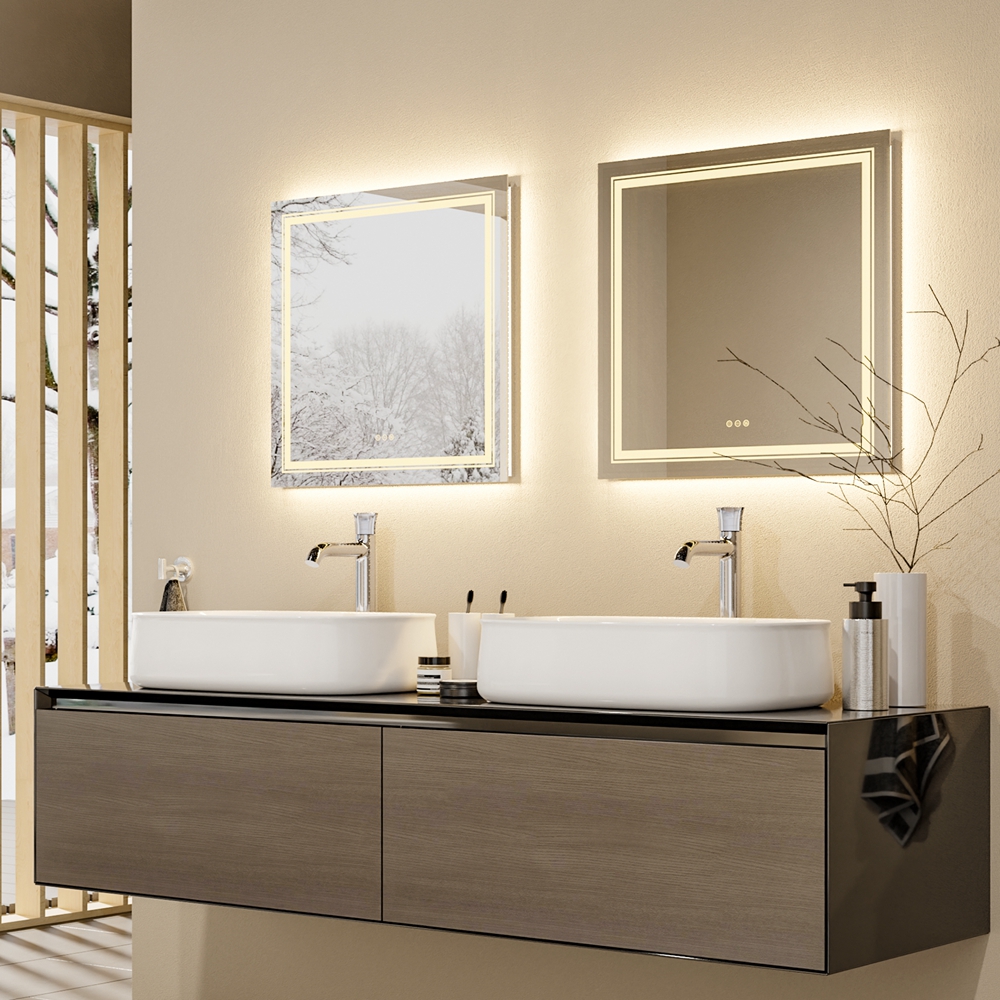 Led Lighted Bathroom Mirror: 900 * 900mm Round Wall Mounted Led Backlit Vanity Mirror with Adjustable 3 Lights Demister Pad oversea warehouse dropship