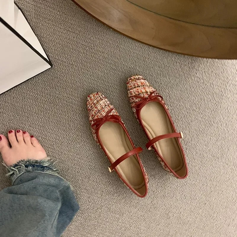 Elegant Loafers Shoes Spring Womens Buckle Soft Sole Single Shoes Womens Fashion Round Toe Grandma Flat Shoes 240614