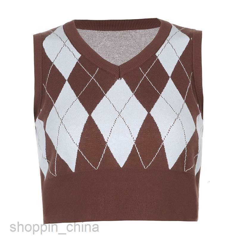 Women's T Shirt Autumn and winter New Wool Women's sexy check color contrast short sleeveless vest top tees