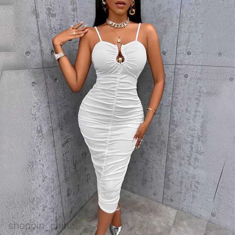 Basic Casual Women Dresses Sexy Women's Summer New Solid Color Waist Strap Wrapped Hip Dress for Women