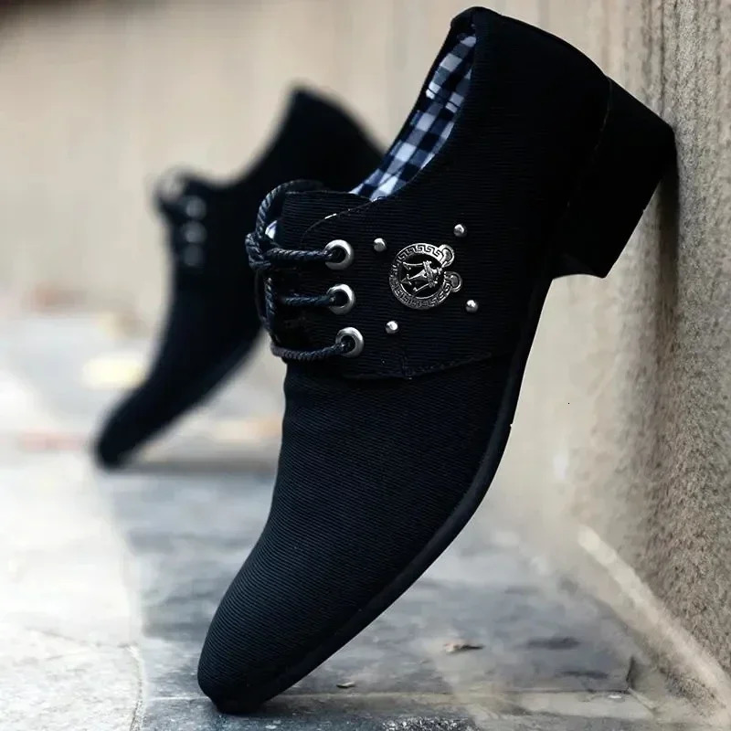 Canvas Derby Shoes Mens Dress Shoes Wedding Canvas Leisure Apartment Mens Formal Footwear Mixcolor Loafers Chaussures Hommes Blue 240614