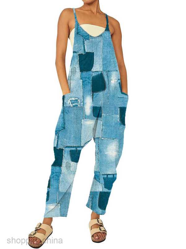 Women's Tracksuits Summer New Women's Zipper Pocket Sling Pants Printed jumpsuit for women Sets