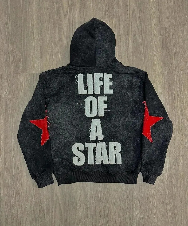 Star Letter Embroidery Fashion Aesthetic Zipper Oversized Hoodie for Women Y2k Goth Punk Harajuku Casual Couple baggy Sweatshirt 240604