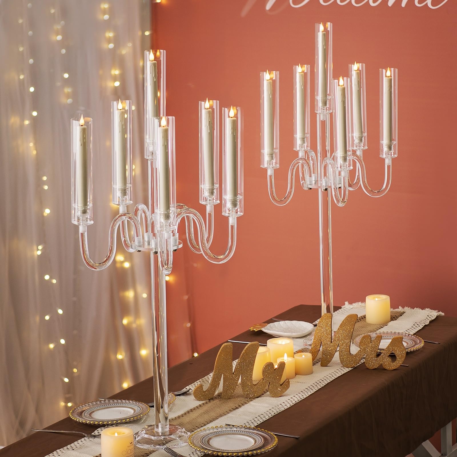 Glass 5 Arms Floor Candelabra Event Candelabrum Centerpiece Acrylic Candlesticks Crystal Candle Holders Centerpieces For Wedding Table XJ260305