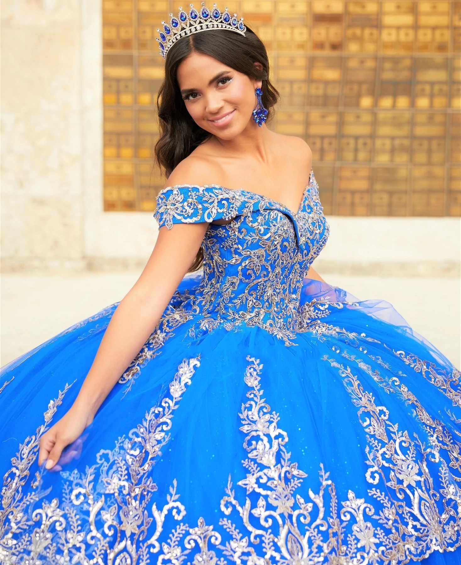 Blue Mexican Quinceanera Dresses Ball Gown Off The Shoulder Tulle Appliques Puffy Charro Sweet 16 Dresses 15 Anos