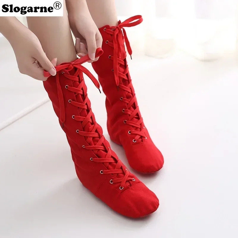 Womens canvas jazz boots girls dance shoes childrens stage performance shoes soft leather soles modern jazz shows ballroom ballet shoes 240612