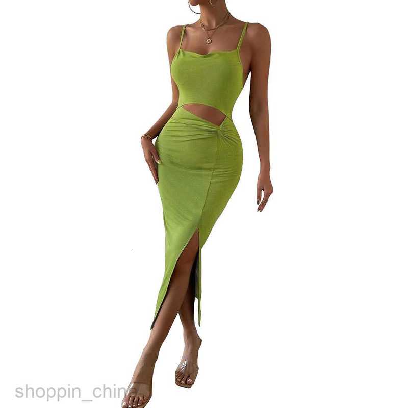 Basic Casual Women Dresses Women's New Hollow Split Waist Wrap Hip Knitted Suspended Strap Sexy Dress