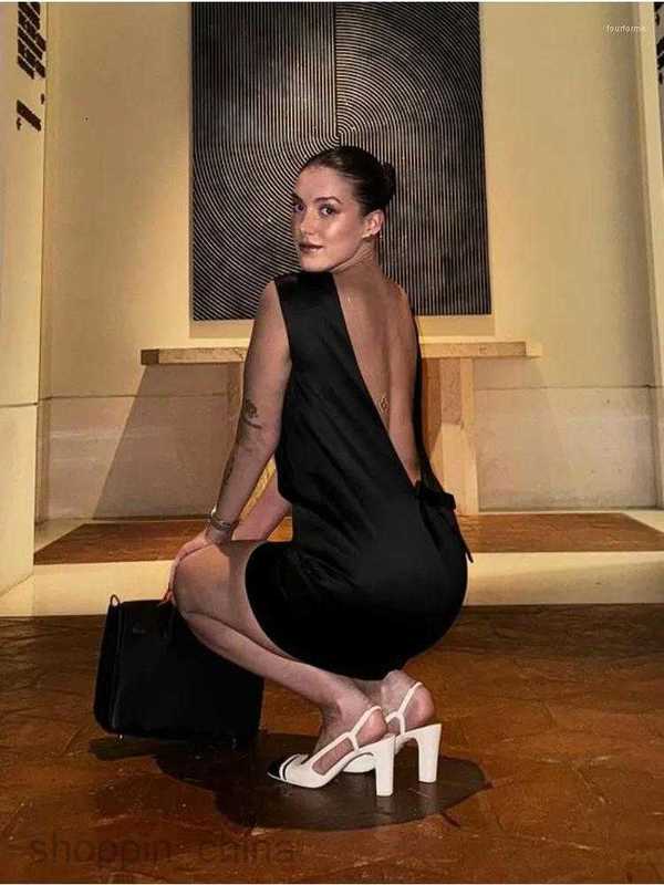 Casual Dresses TARUXY Satin Mini Dress For Women Sexy Backless Bow Clothes Sleeveless Tank Femme 2024 Party Elegant Evening Woman