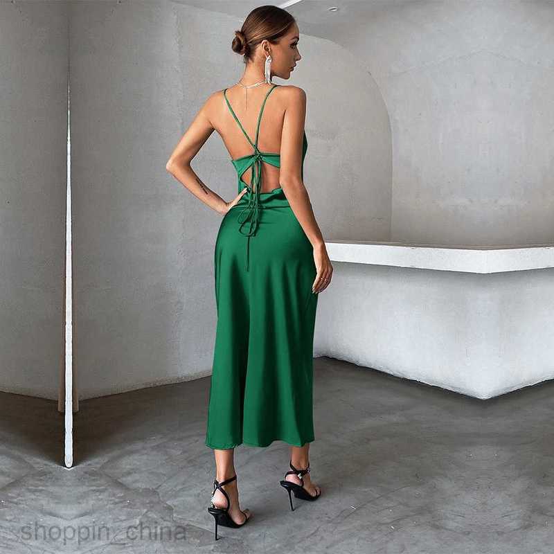 Basic Casual Women Dresses New Women's Solid Color Satin Colored Ding Party Sling Dress Party Dress