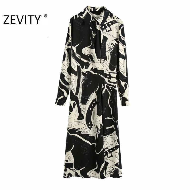 ZEVITY women vintage contrast color graffiti print shirt dress office lady long sleeve kimono vestido chic casual dresses DS4478 210603