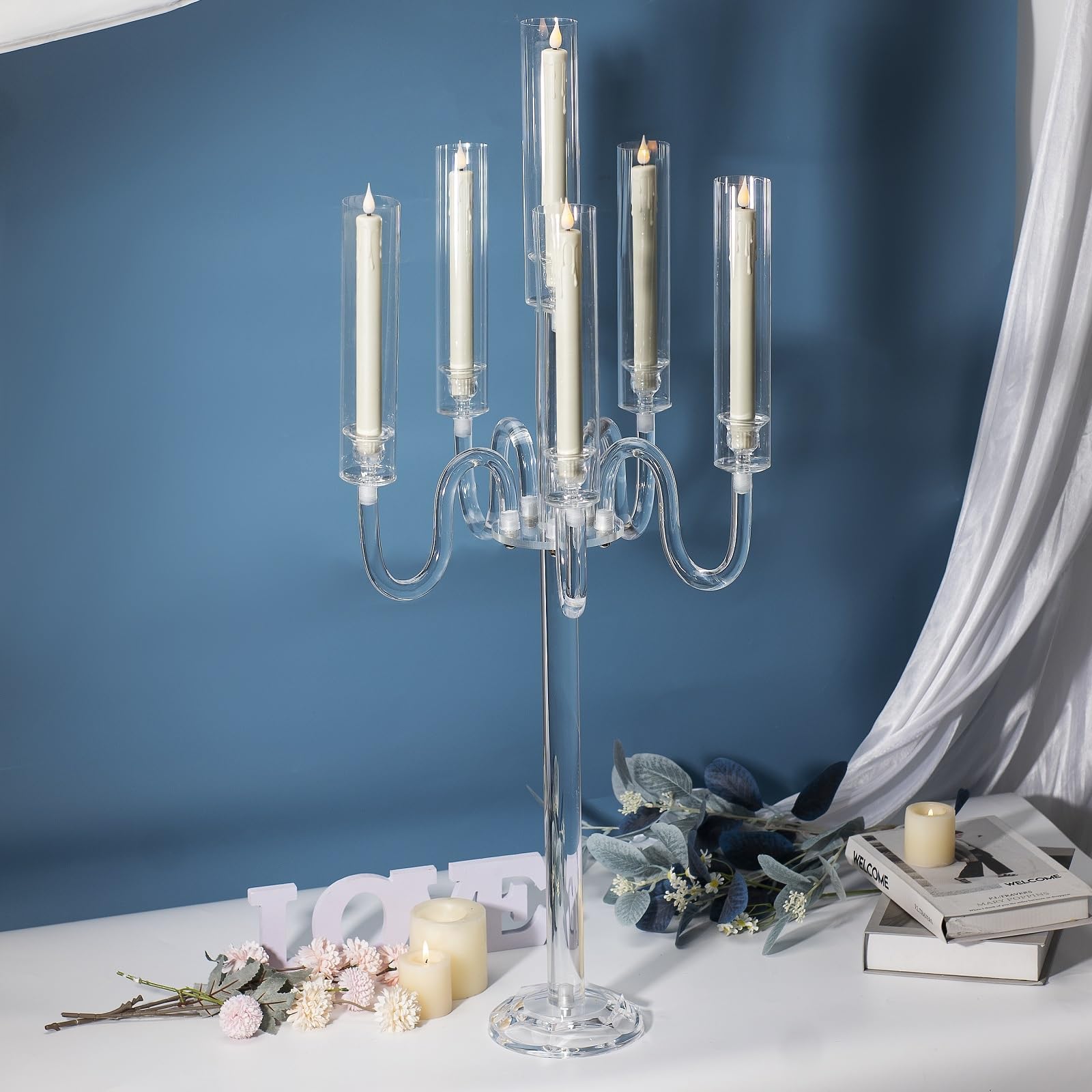 Glass 5 Arms Floor Candelabra Event Candelabrum Centerpiece Acrylic Candlesticks Crystal Candle Holders Centerpieces For Wedding Table XJ260305