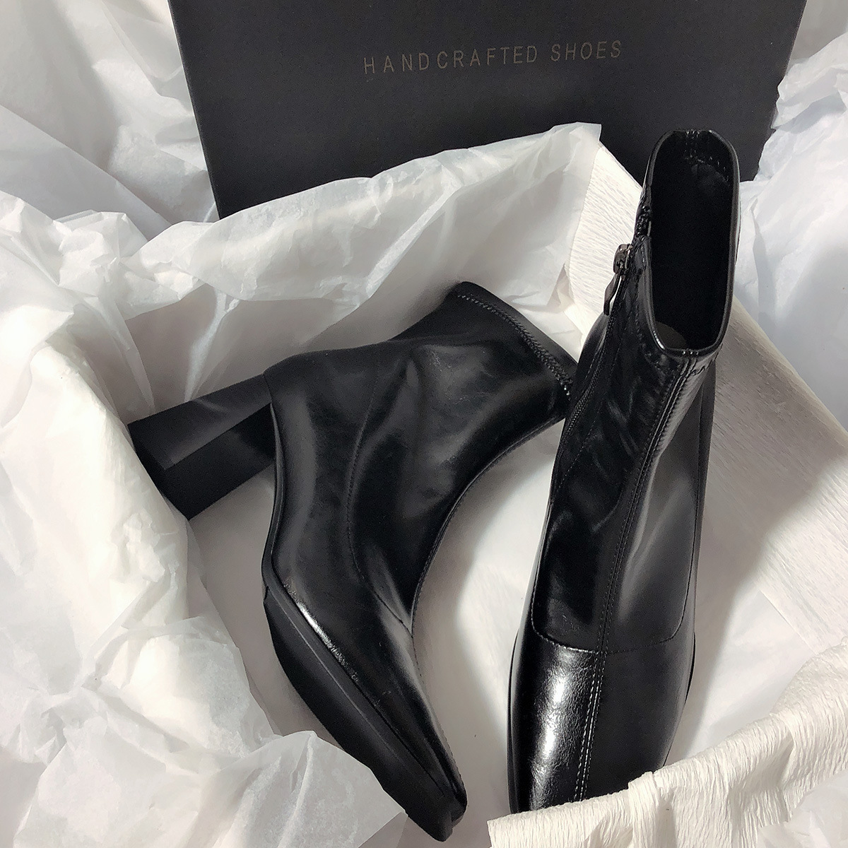 Women's Korean boots Autumn Trouser version Sexy Style Minimalist style Chunky Heel Comfortable Triple Black Free shipping Lhshoe