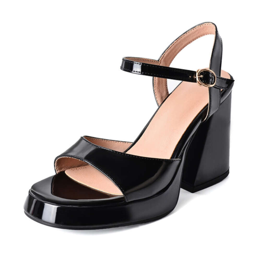 2023 Summer Woman Heeled Soft Leather Platform Shoes Thick Sole Sandals Square High Heels Plus Size 43