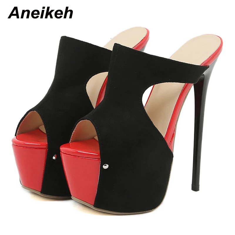 Aneikeh Sexy Platform Mixed Colors Super High Heel Sandals Womens Summer Ladies Nightclub Party Fashion Wedding Shoes Mules 240614