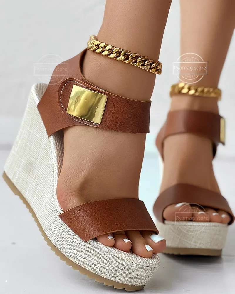 Womens colored lock peeping toe platform wedge shaped summer latex wedge shaped suspender Roman sandals ankle strap high heels 240612