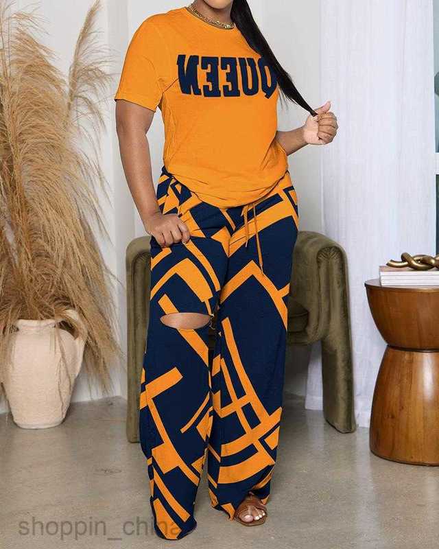 Women's Tracksuits Women's clothing autumn/winter new two-piece set short sleeves and perforated long pants set for women Sets