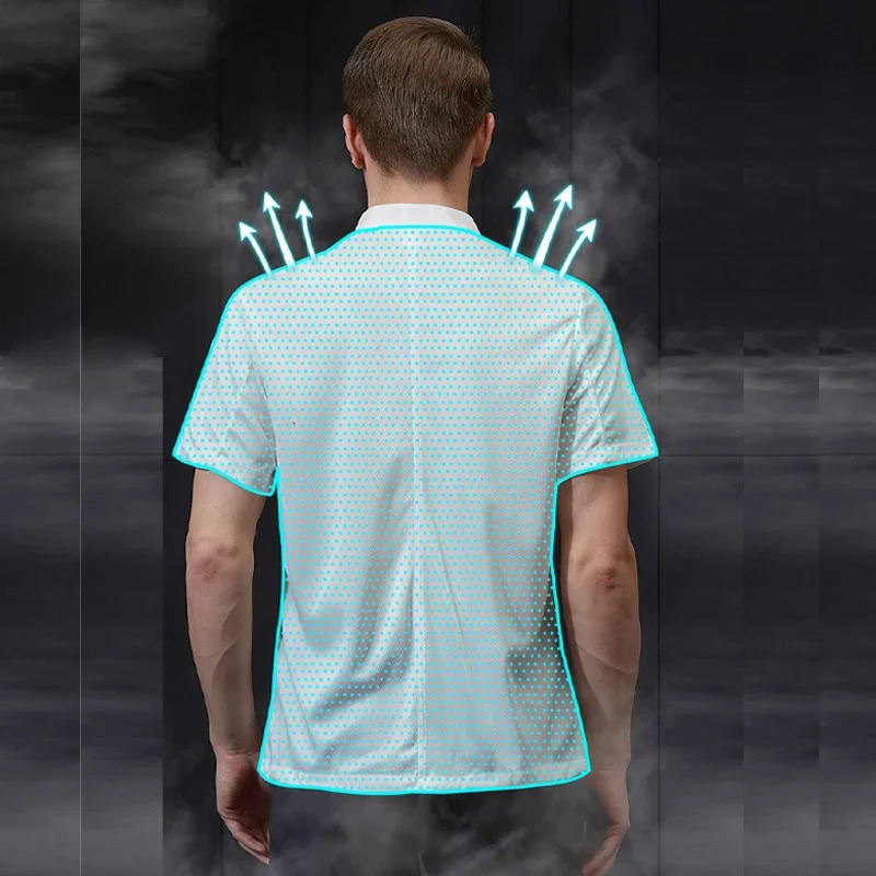 360°Breathable Summer Mesh Chef Jacket Men Women Short Sleeve Cooking Shirt Cool Work Tops Food Service Black Kitchen Outfit 240604