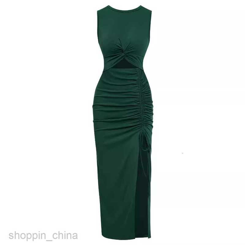 Basic Casual Women Dresses spring and summer new women's casual plain round neck split dress women