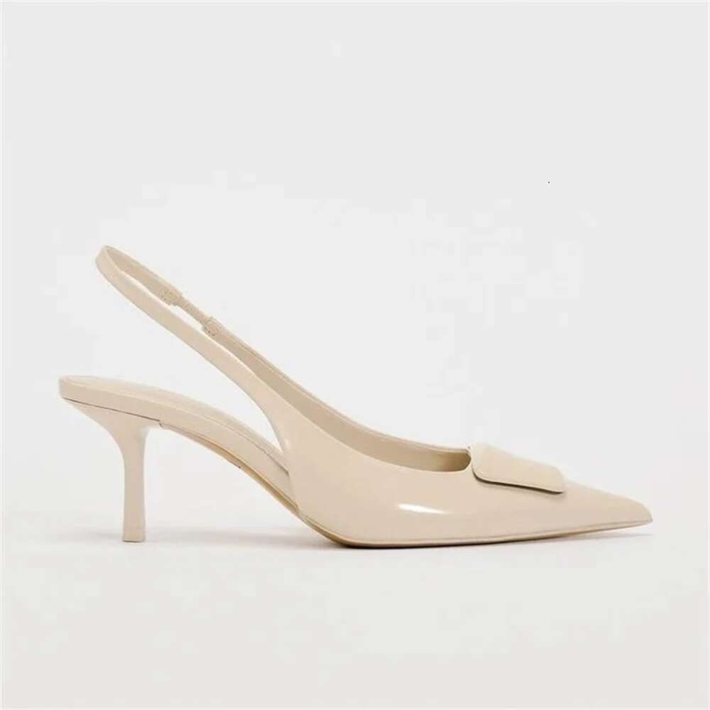 2024 Woman's Elegant Office Heels Beige Pointed Sgback Mid Heeled Sandals Women Fashion Comfortable Single Shoes Summer New